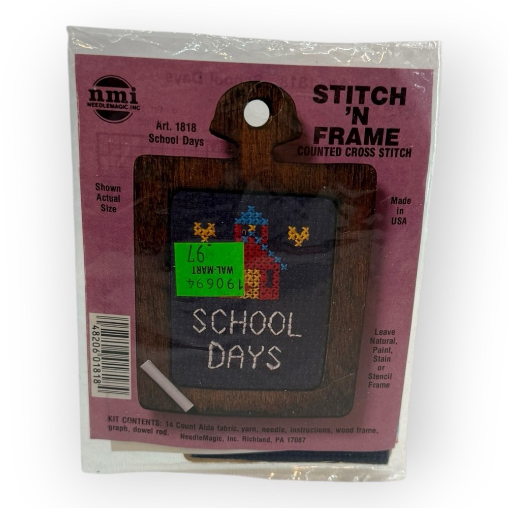 Counted Cross Stitch Kit 1818 School Days Stitch N Frame NMI NOS Wood Frame
